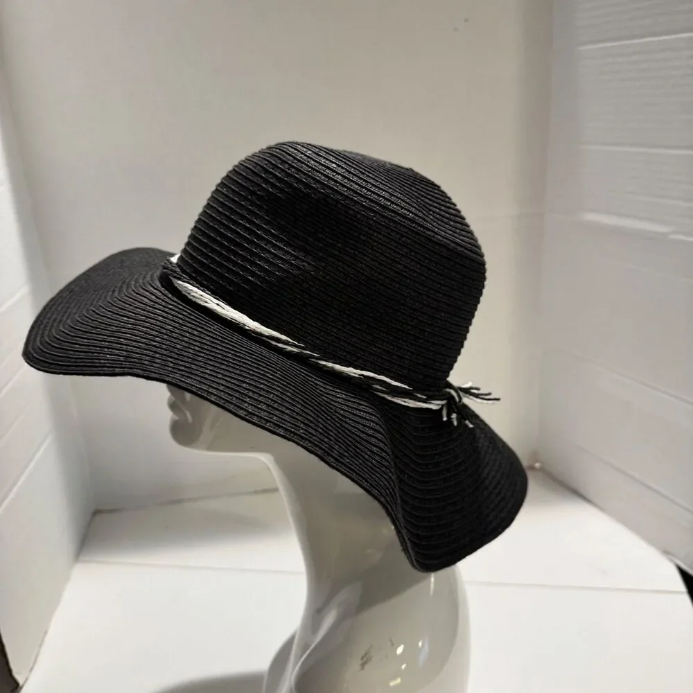Lucky 7 Floppy Wide Brim Black Straw Hat One Size